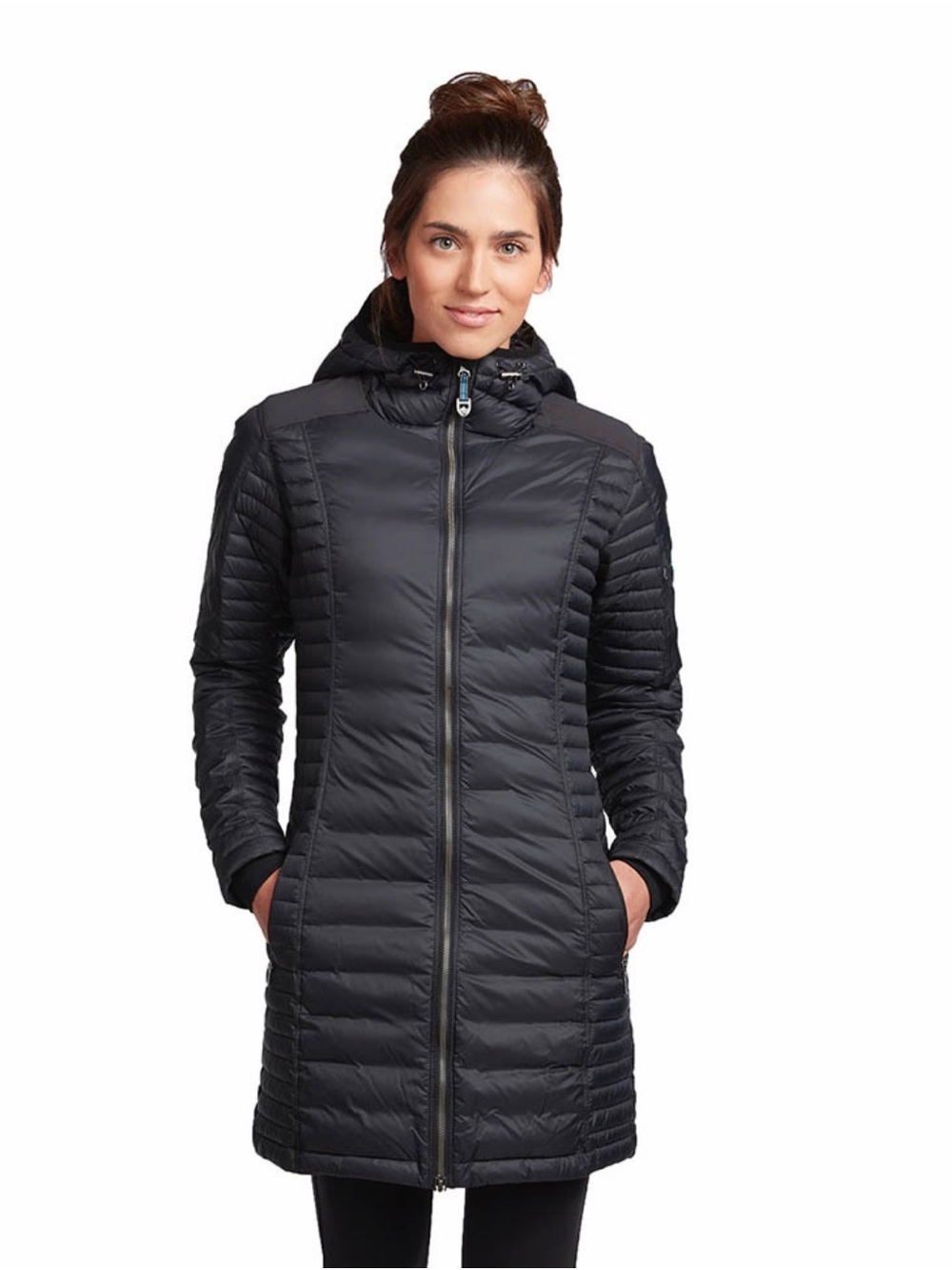 Kuhl Women's Raven Charcoal Dark Gray Long Hooded Puffer Jacket Down Coat Medium